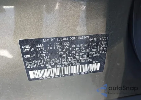 2023 Subaru Outback Premium z USA, uszkodzony, nr VIN 4S4BTAFC5P3185738